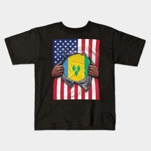 St Vincent And The Grenadines Flag American Flag Ripped - Gift for Saint Vincentian From St Vincent And The Grenadines Kids T-Shirt